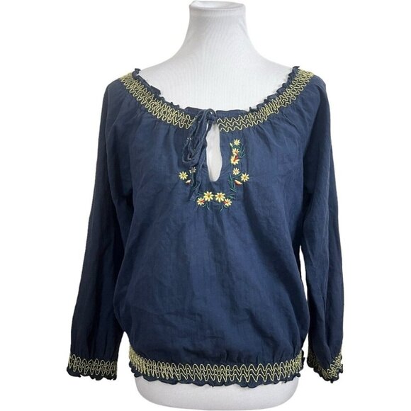 The Emporium Blouse Embroidered US Medium EU 38 Boho Bohemian Blue - Picture 2 of 9